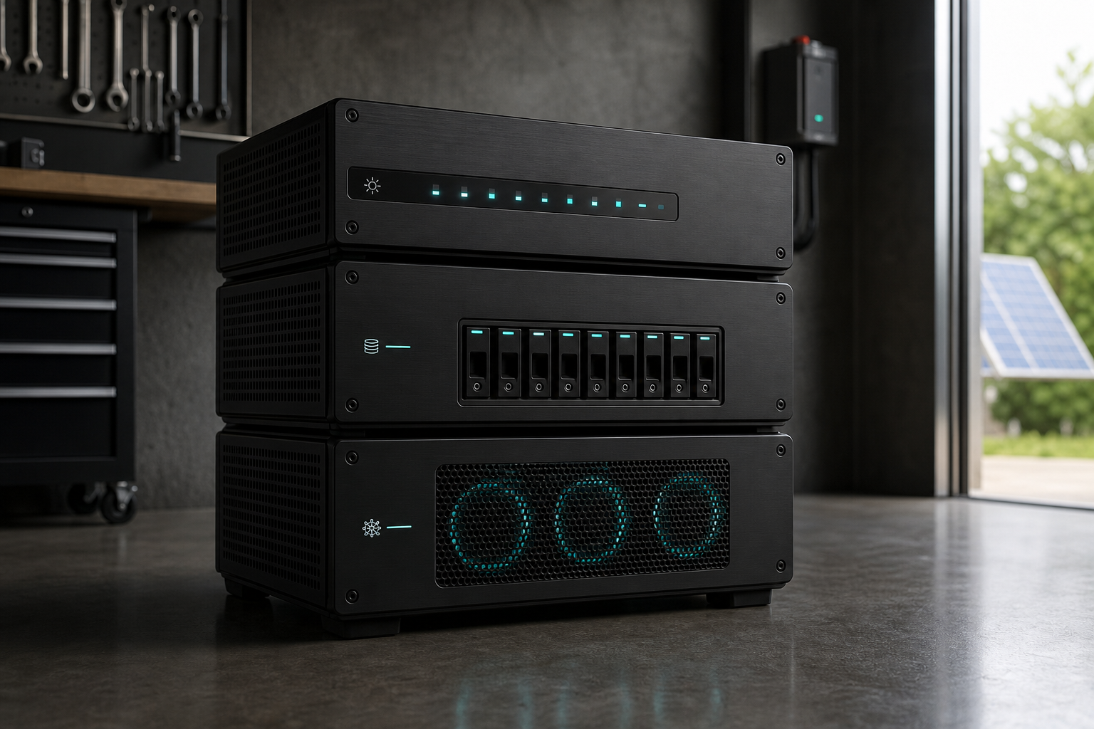 Data House edge hardware stack — Power Box, Data Box, AI Box